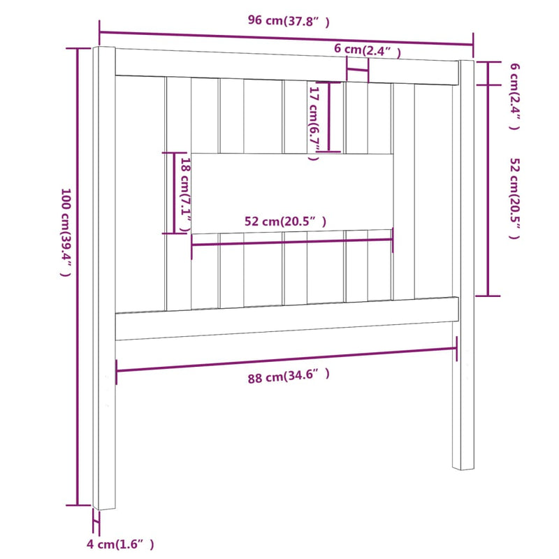 vidaXL fehér tömör fenyőfa fejtámla 96 x 4 x 100 cm