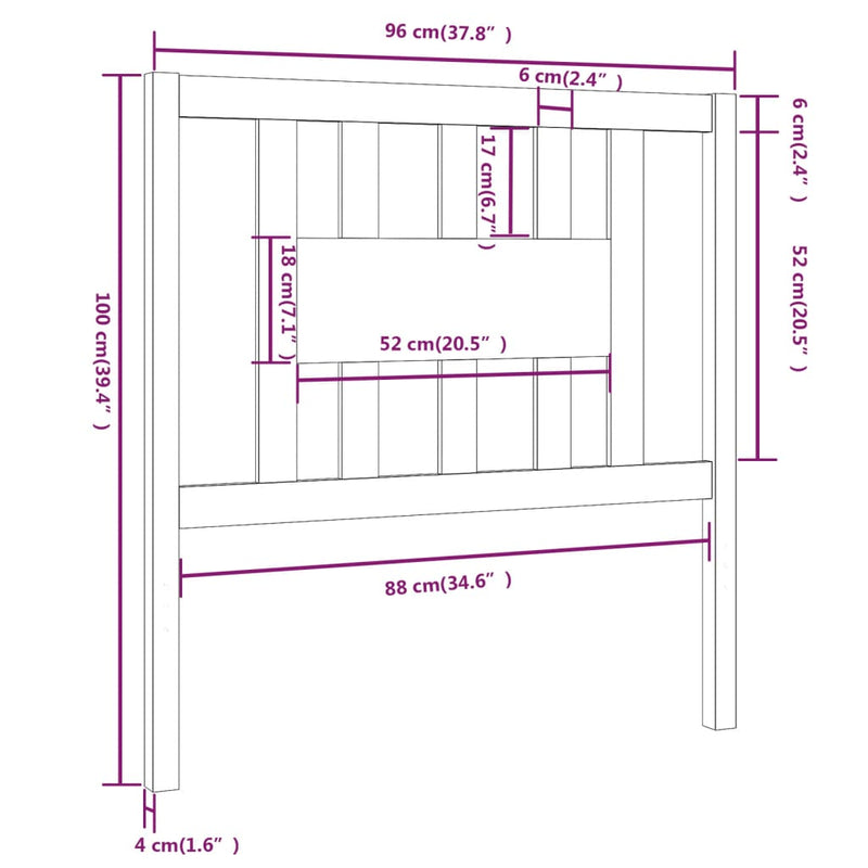 vidaXL mézbarna tömör fenyőfa fejtámla 96 x 4 x 100 cm