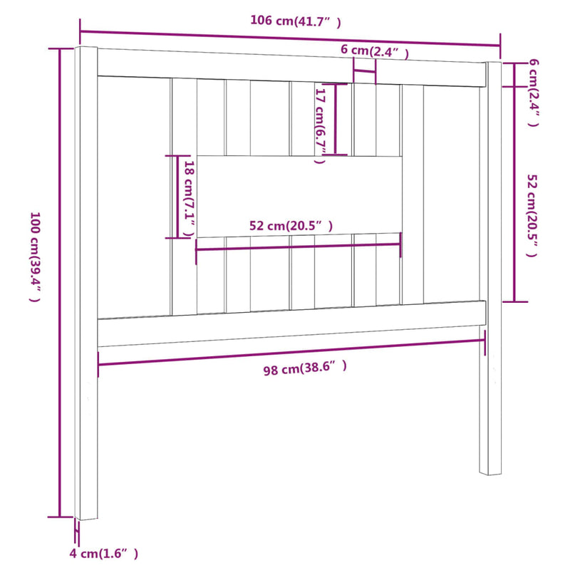 vidaXL tömör fenyőfa fejtámla 106 x 4 x 100 cm
