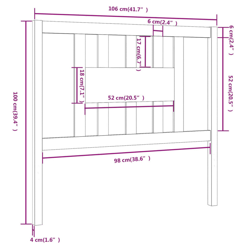vidaXL szürke tömör fenyőfa fejtámla 106 x 4 x 100 cm