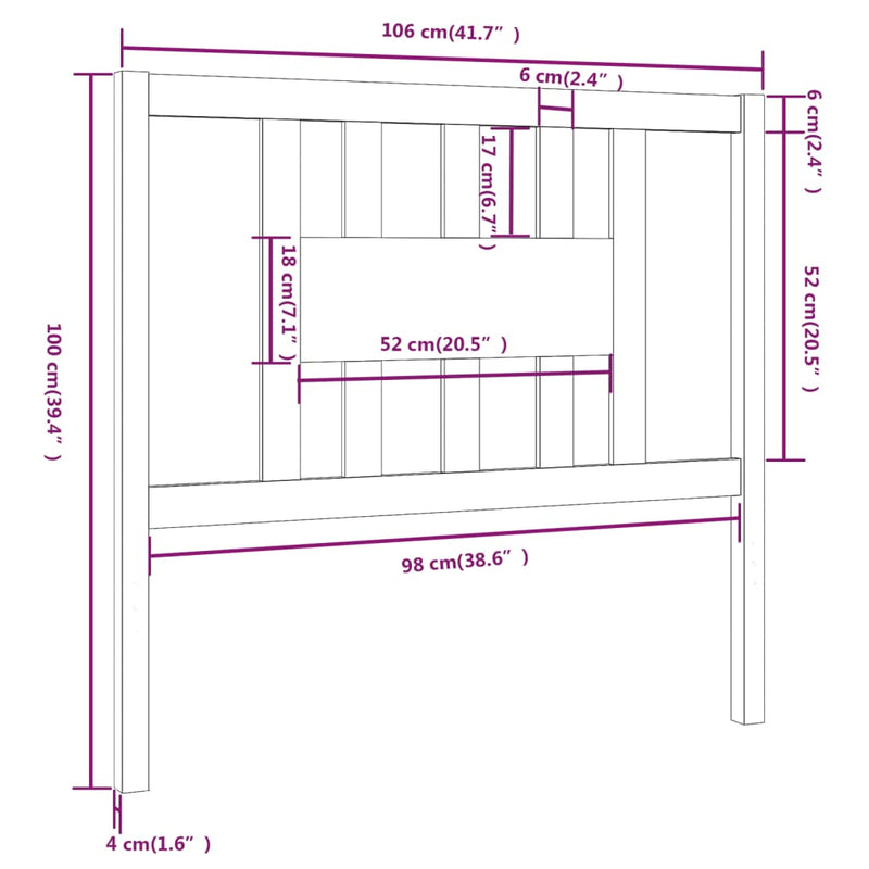 vidaXL fekete tömör fenyőfa fejtámla 106 x 4 x 100 cm