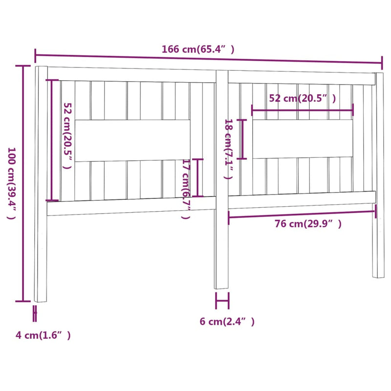 vidaXL fekete tömör fenyőfa fejtámla 166 x 4 x 100 cm