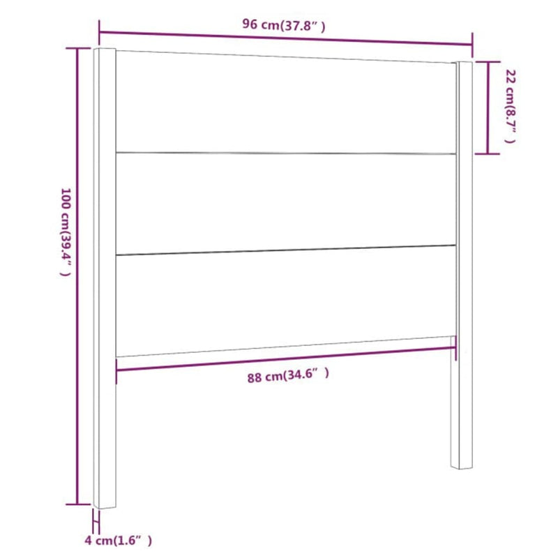 vidaXL szürke tömör fenyőfa fejtámla 96 x 4 x 100 cm