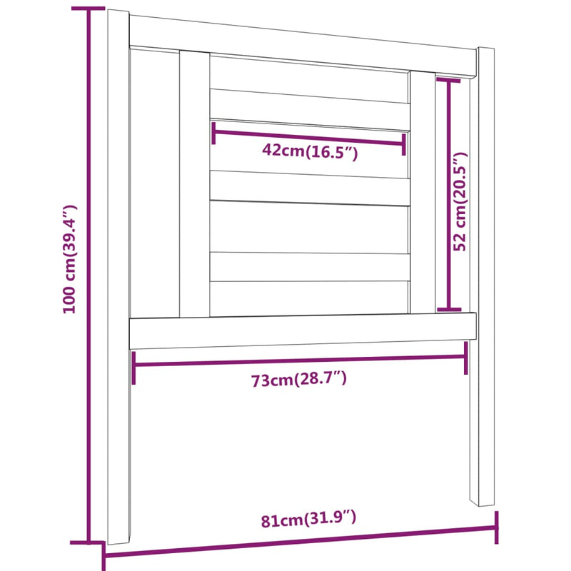vidaXL szürke tömör fenyőfa ágyfejtámla 81 x 4 x 100 cm