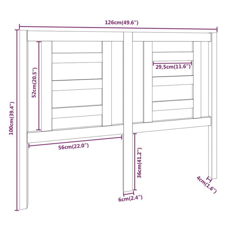 vidaXL fekete tömör fenyőfa ágyfejtámla 126 x 4 x 100 cm