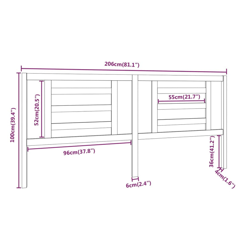 vidaXL fekete tömör fenyőfa ágyfejtámla 206 x 4 x 100 cm