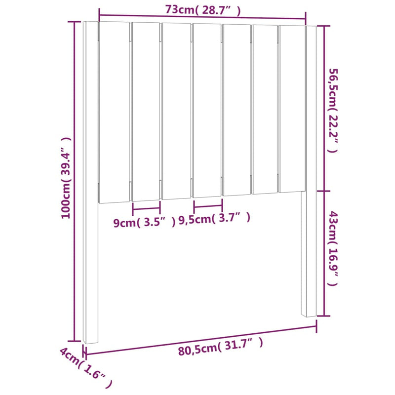 vidaXL mézbarna tömör fenyőfa ágyfejtámla 80,5x4x100cm