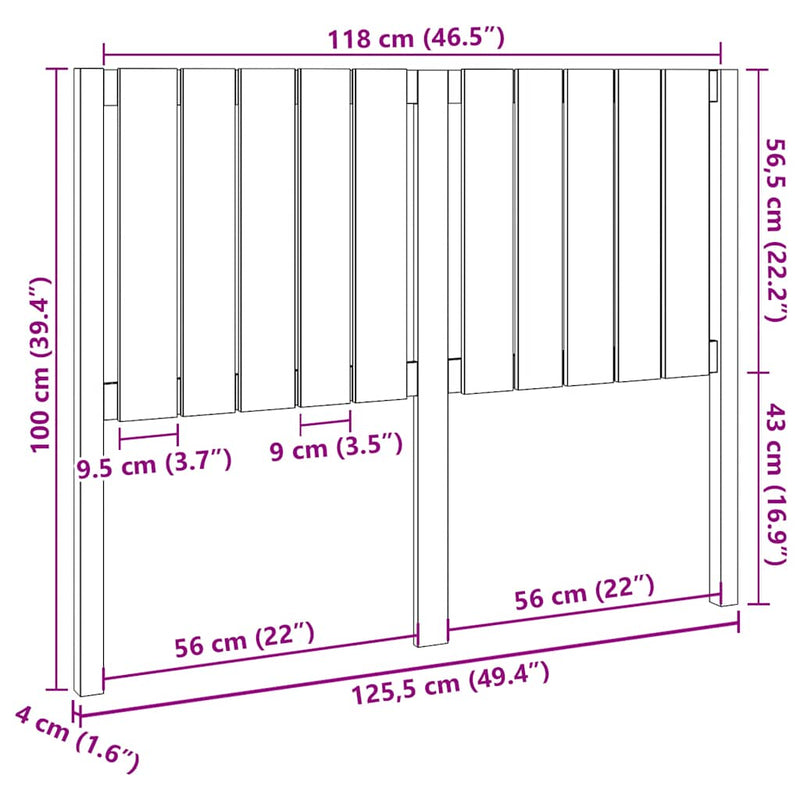 vidaXL szürke tömör fenyőfa ágyfejtámla 125,5 x 4 x 100 cm
