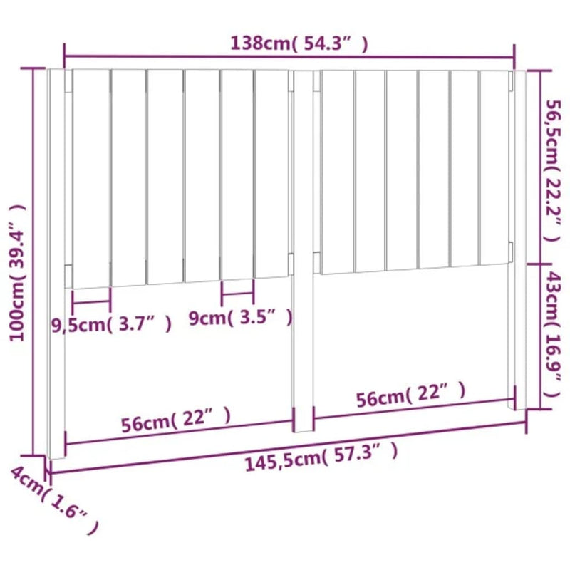 vidaXL fekete tömör fenyőfa ágyfejtámla 145,5 x 4 x 100 cm