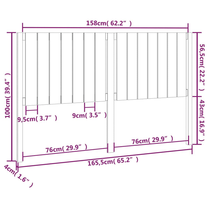 vidaXL fehér tömör fenyőfa ágyfejtámla 165,5 x 4 x 100 cm