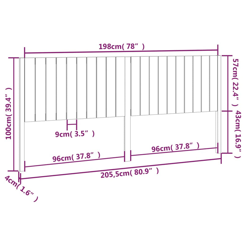 vidaXL fehér tömör fenyőfa ágyfejtámla 205,5 x 4 x 100 cm