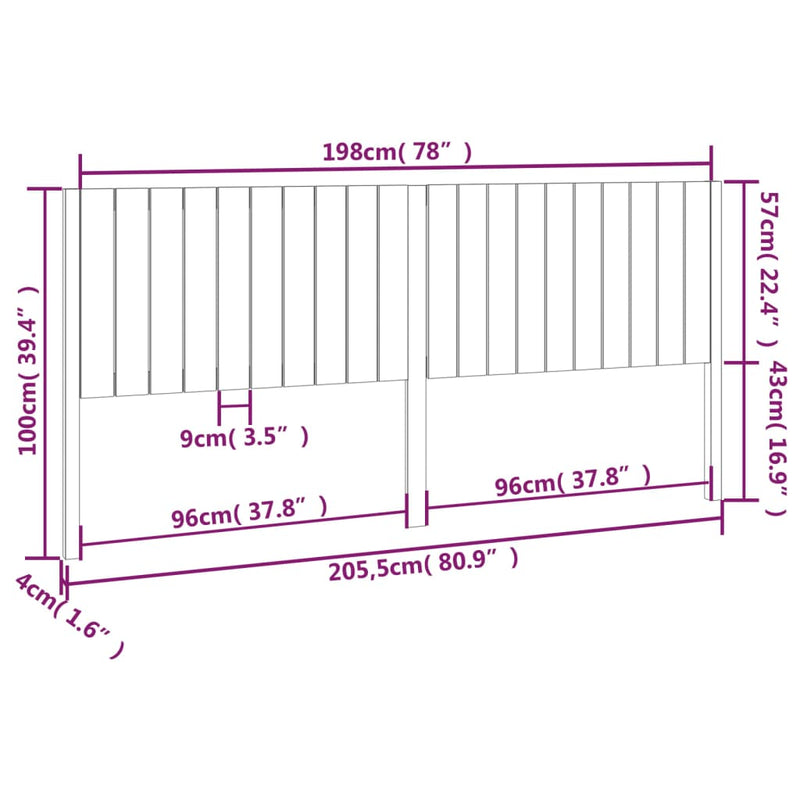 vidaXL fekete tömör fenyőfa ágyfejtámla 205,5 x 4 x 100 cm