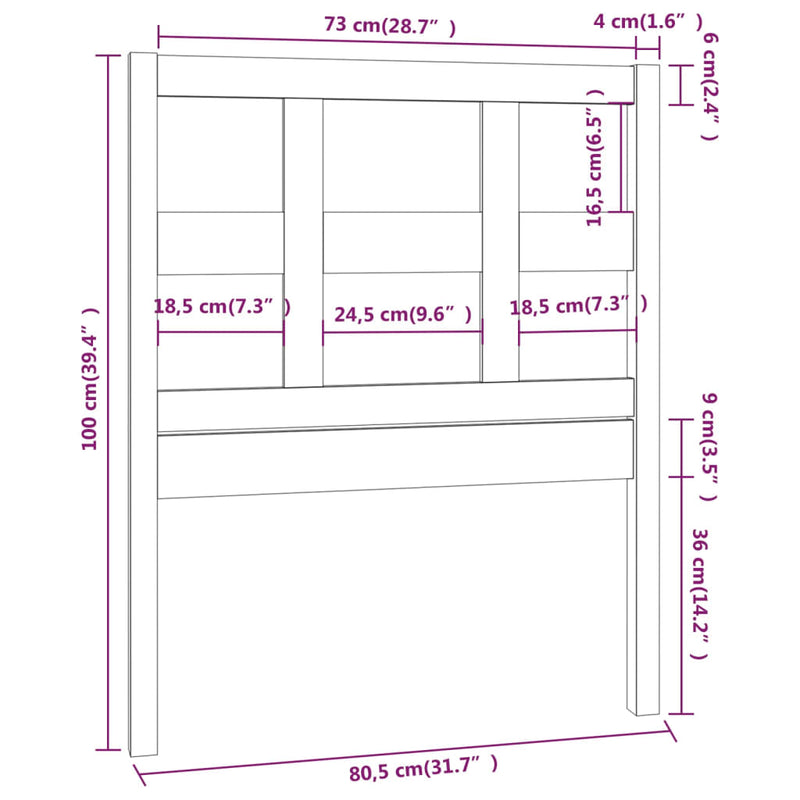 vidaXL szürke tömör fenyőfa ágyfejtámla 80,5 x 4 x 100 cm