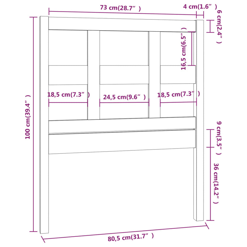 vidaXL mézbarna tömör fenyőfa ágyfejtámla 80,5x4x100cm