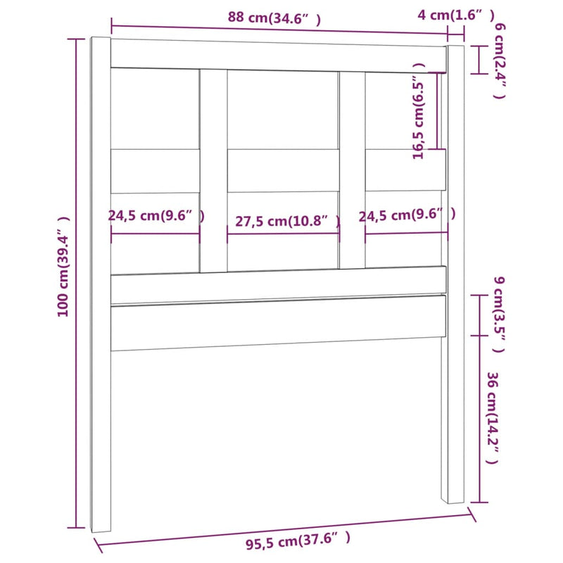 vidaXL tömör fenyőfa ágyfejtámla 95,5 x 4 x 100 cm