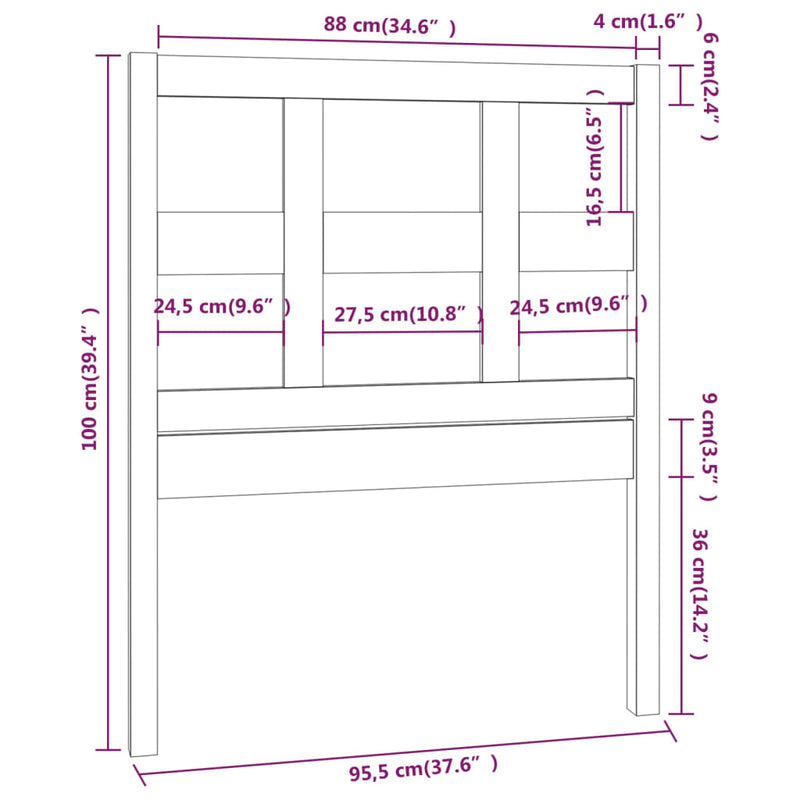 vidaXL mézbarna tömör fenyőfa ágyfejtámla 95,5x4x100 cm