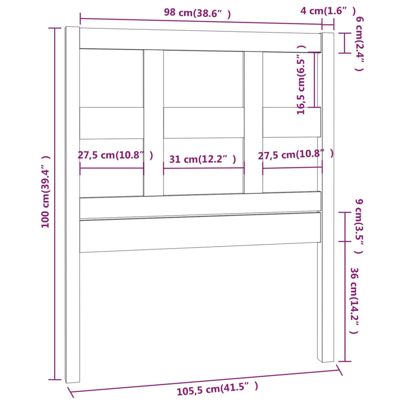 vidaXL mézbarna tömör fenyőfa ágyfejtámla 105,5x4x100 cm