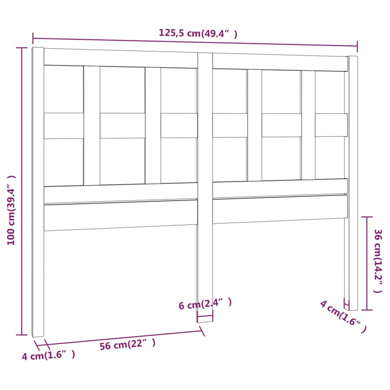 vidaXL szürke tömör fenyőfa ágyfejtámla 125,5 x 4 x 100 cm