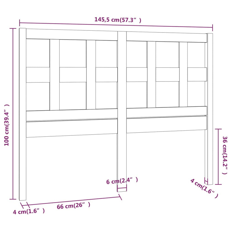 vidaXL fekete tömör fenyőfa ágyfejtámla 145,5x4x100 cm