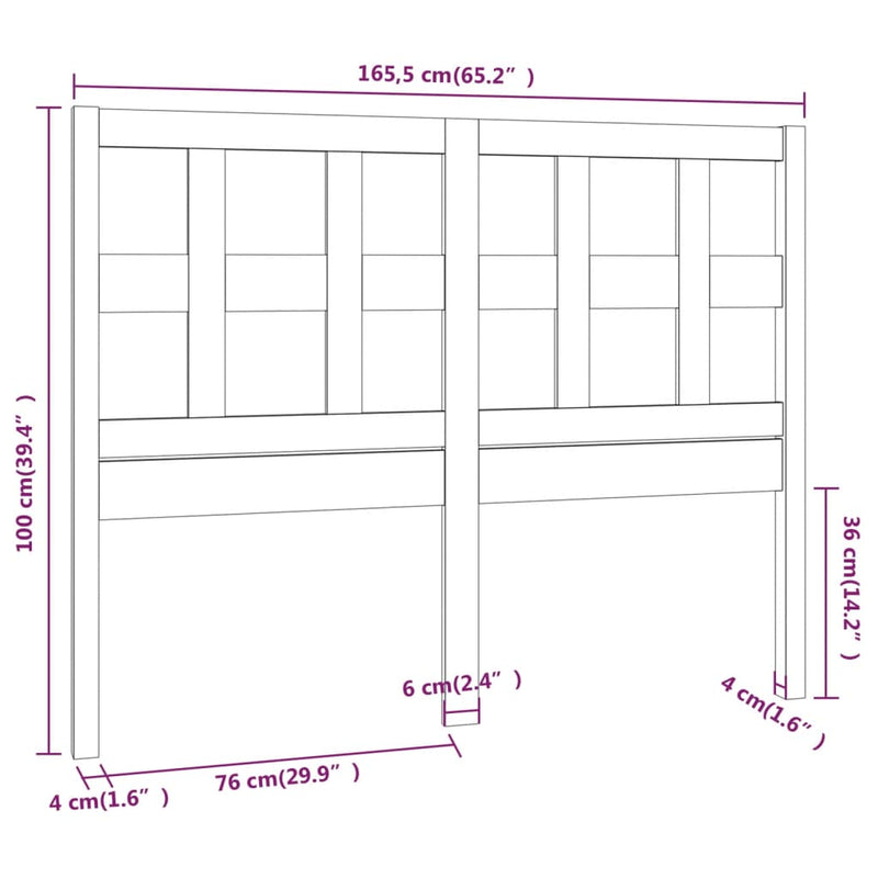 vidaXL szürke tömör fenyőfa ágyfejtámla 165,5 x 4 x 100 cm