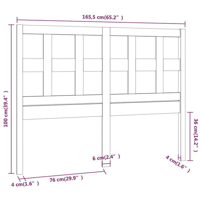 vidaXL fekete tömör fenyőfa ágyfejtámla 165,5x4x100 cm