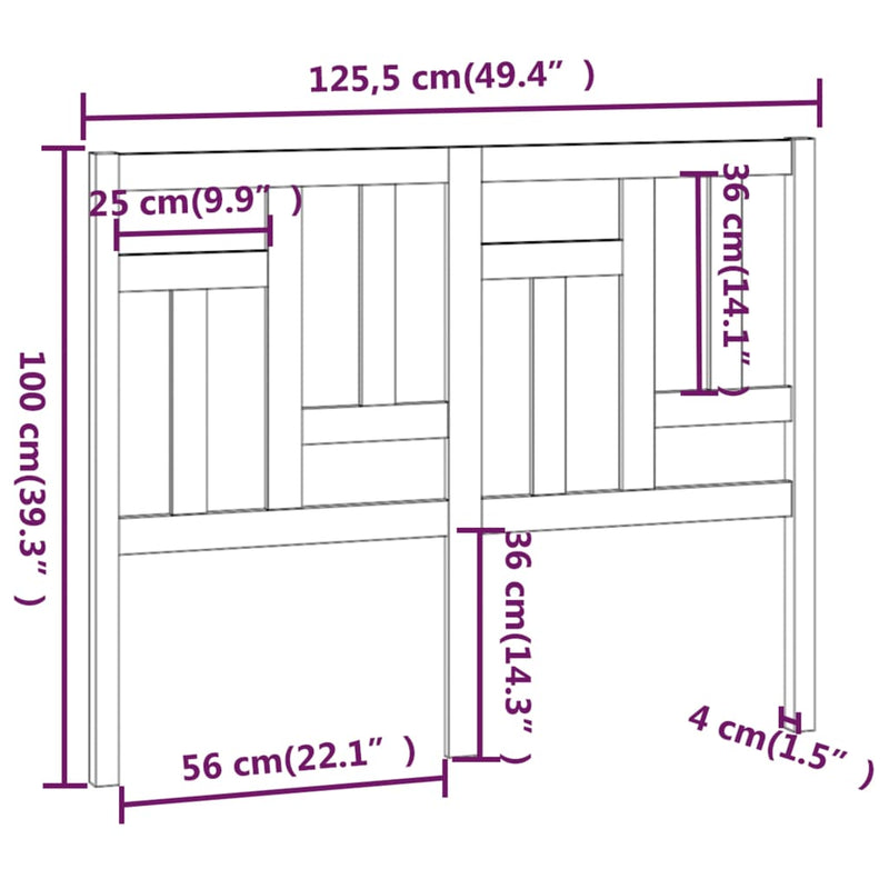 vidaXL szürke tömör fenyőfa ágyfejtámla 125,5 x 4 x 100 cm