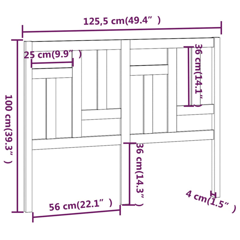 vidaXL mézbarna tömör fenyőfa ágyfejtámla 125,5x4x100 cm