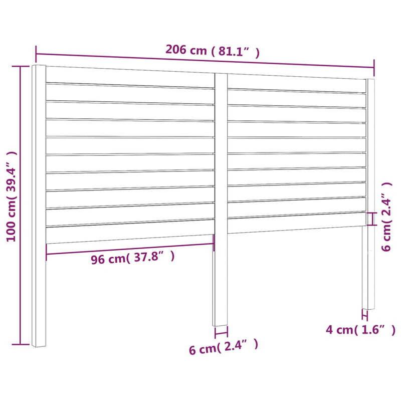 vidaXL tömör fenyőfa ágyfejtámla 206 x 4 x 100 cm