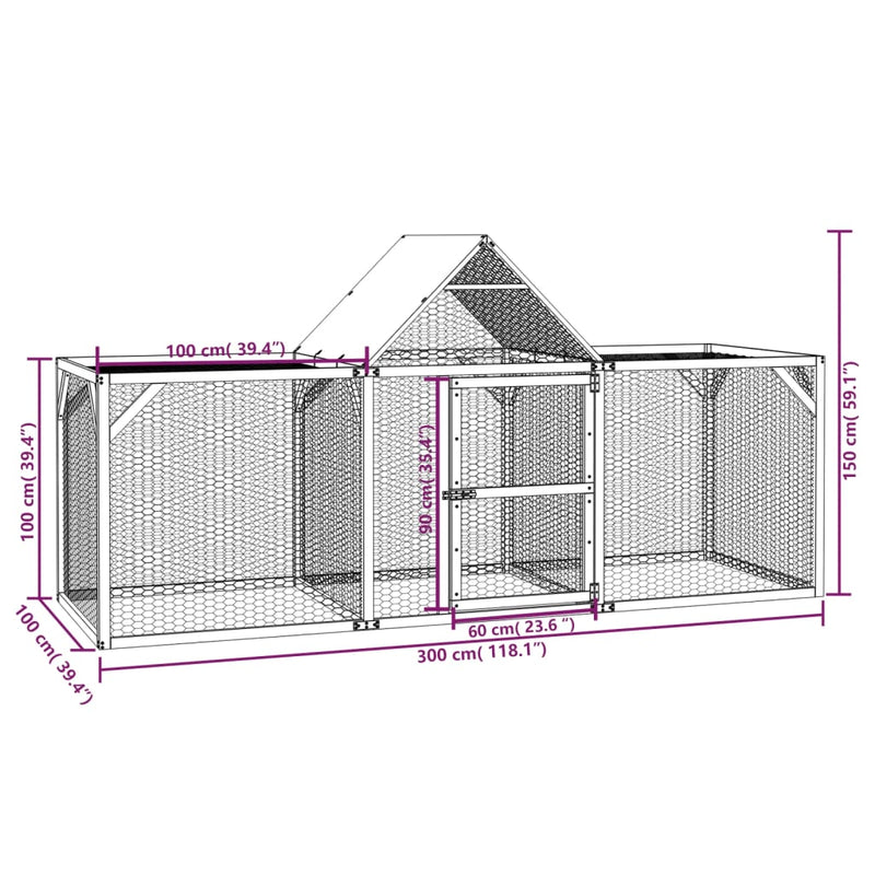 vidaXL impregnált tömör fenyőfa tyúkól 300 x 100 x 150 cm