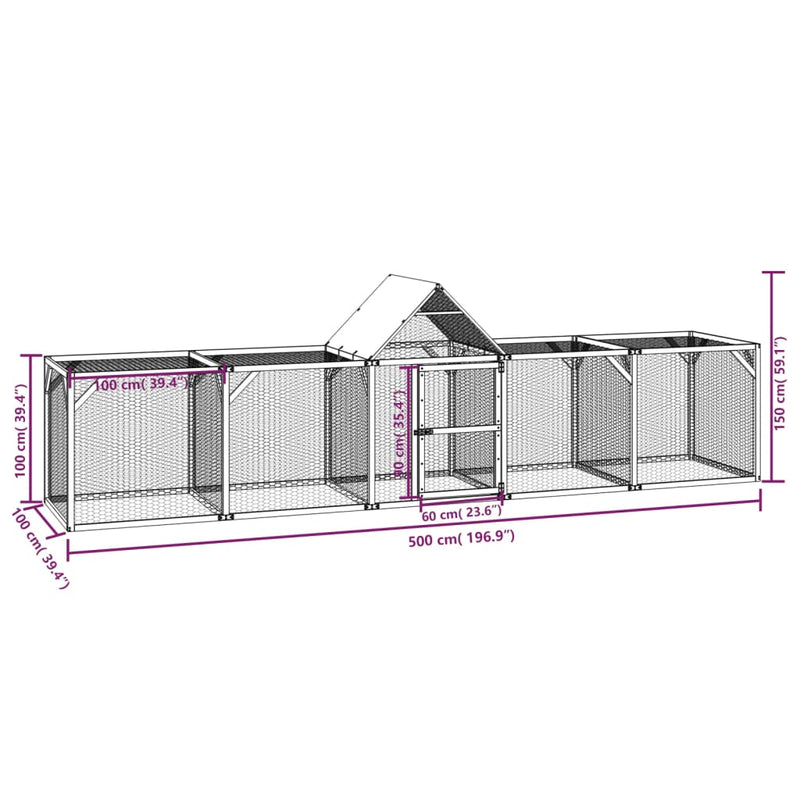 vidaXL impregnált tömör fenyőfa tyúkól 500 x 100 x 150 cm