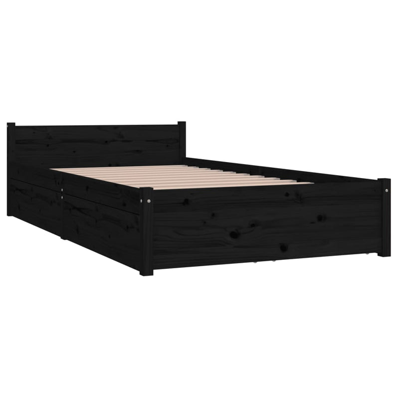 vidaXL fekete ágykeret fiókokkal 90 x 200 cm
