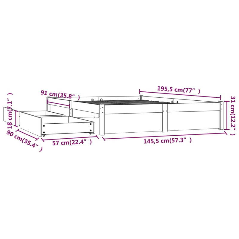 vidaXL fekete ágykeret fiókokkal 140 x 190 cm