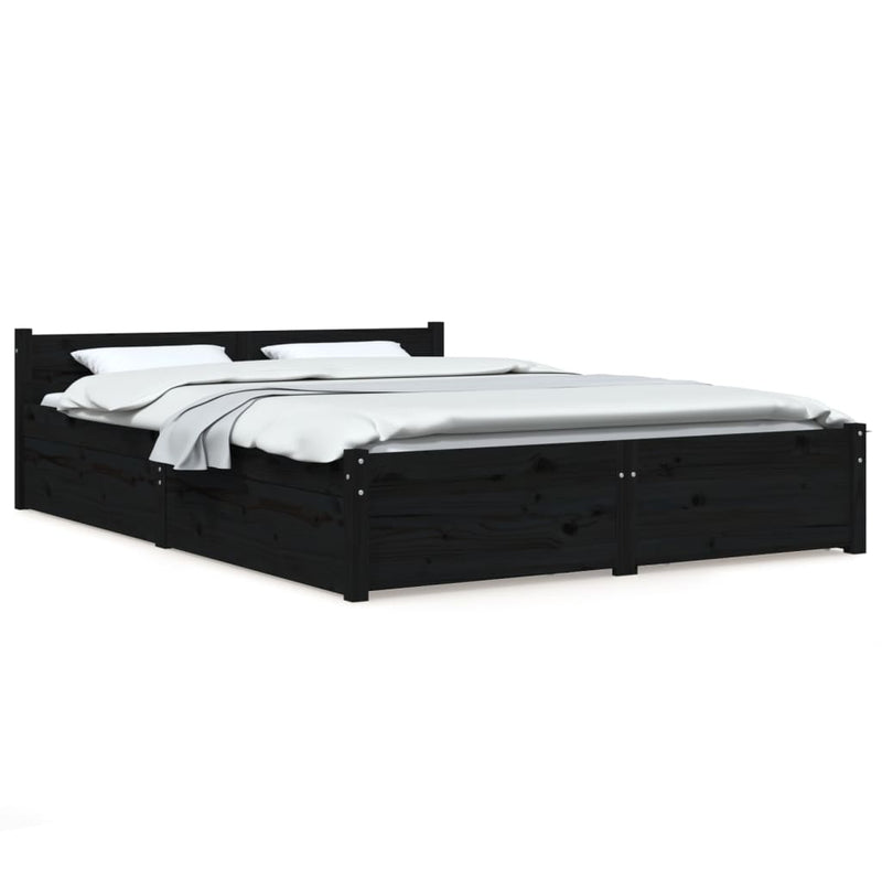 vidaXL fekete ágykeret fiókokkal 135 x 190 cm (Double)