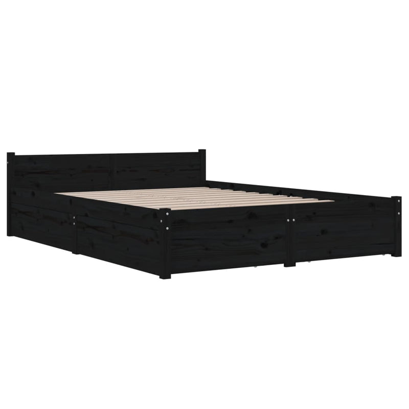 vidaXL fekete ágykeret fiókokkal 135 x 190 cm (Double)