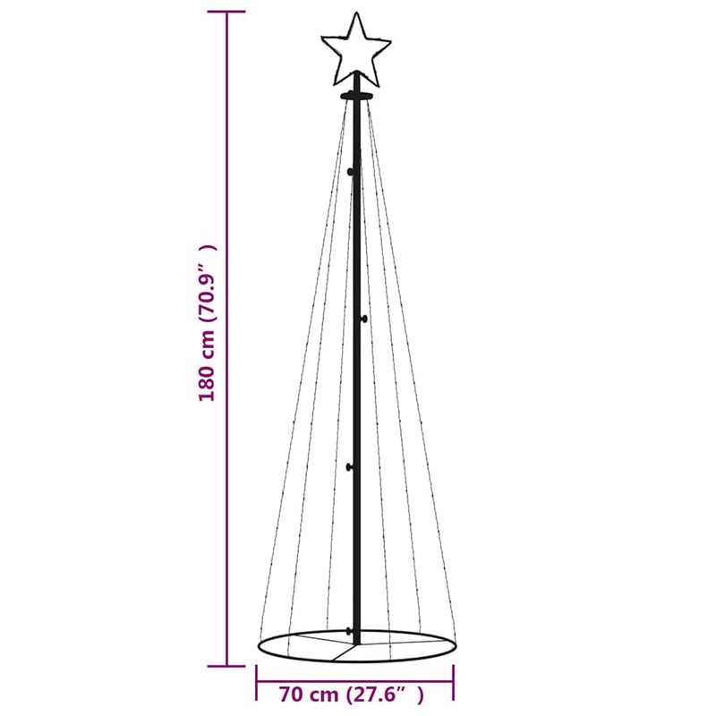vidaXL kúp alakú karácsonyfa 108 színes LED-del 70 x 180 cm