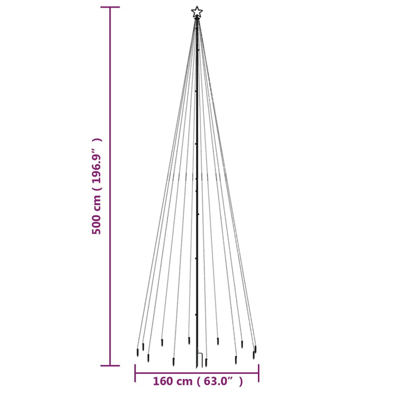 vidaXL karácsonyfa cövekkel 732 meleg fehér LED-del 500 cm
