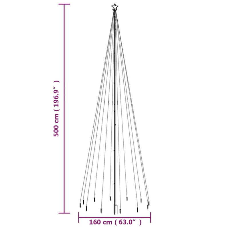 vidaXL karácsonyfa cövekkel 732 színes LED-del 500 cm