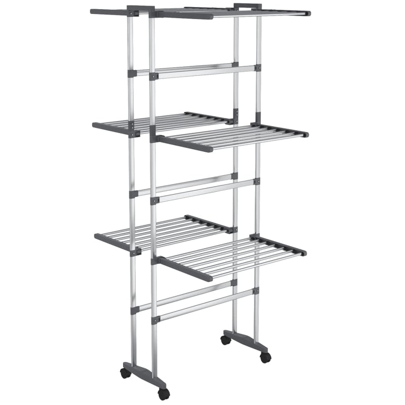 vidaXL 3 szintes ezüst ruhaszárító állvány kerekekkel 60x70x129 cm