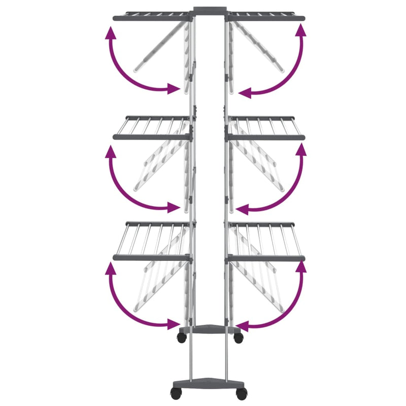 vidaXL 3 szintes ezüst ruhaszárító állvány kerekekkel 60x70x129 cm