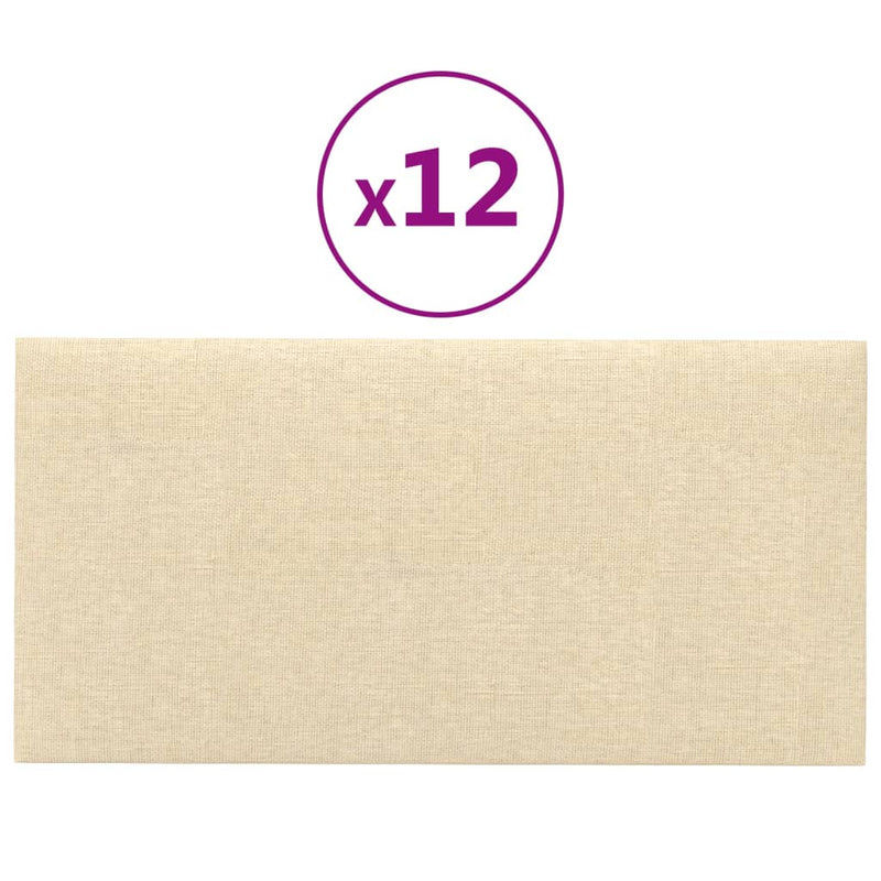 vidaXL 12 db krémszínű szövet fali panel 30 x 15 cm 0,54 m²