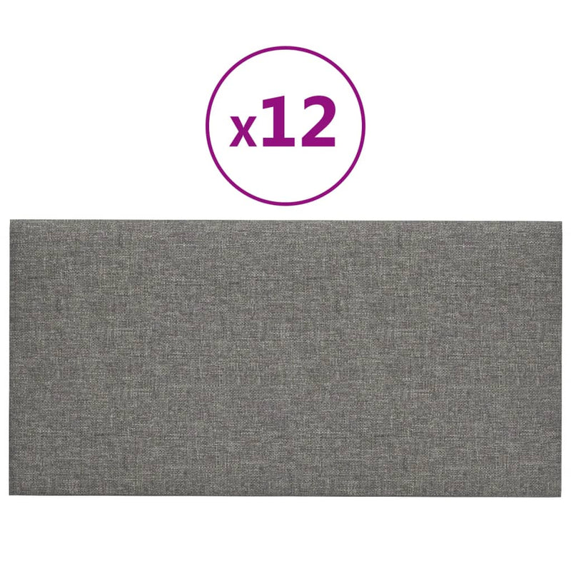 vidaXL 12 db világosszürke szövet fali panel 30 x 15 cm 0,54 m²