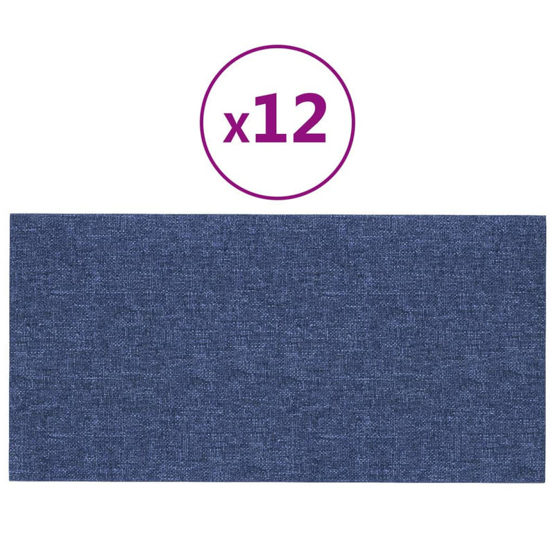 vidaXL 12 db kék szövet fali panel 30 x 15 cm 0,54 m²