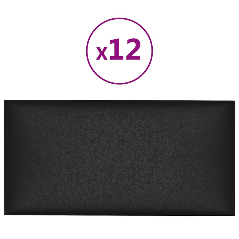 vidaXL 12 db fekete műbőr fali panel 30x15cm 0,54m²