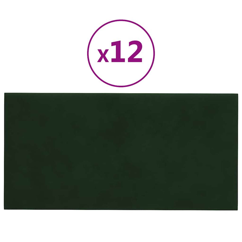 vidaXL 12 db sötétzöld bársony fali panel 30 x 15 cm 0,54 m²