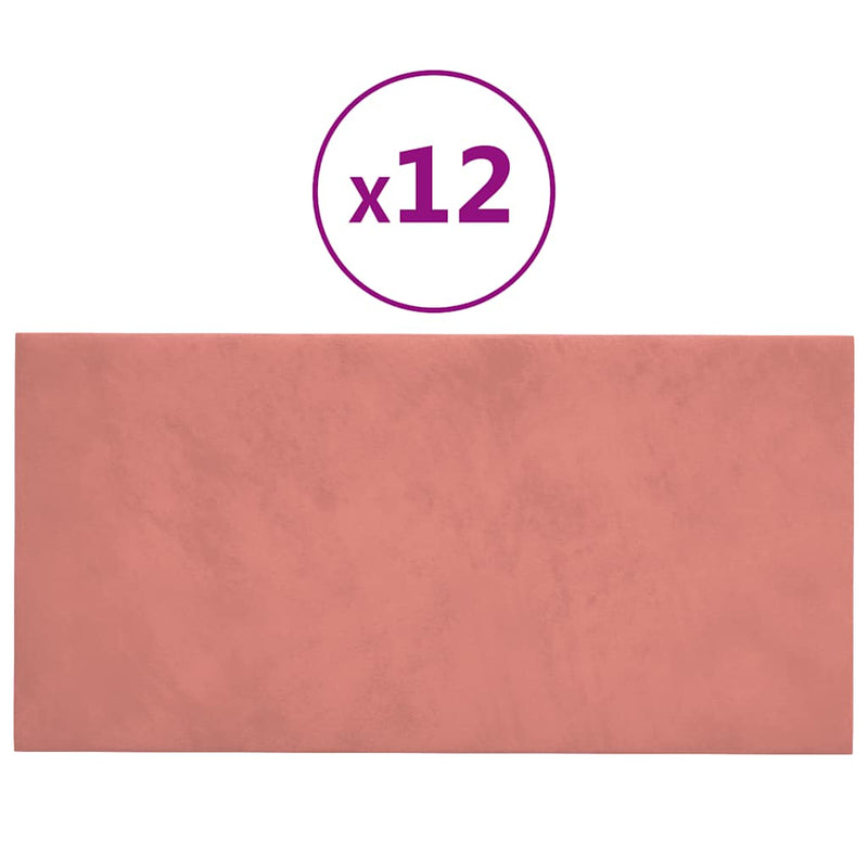 vidaXL 12 db rózsaszín bársony fali panel 30 x 15 cm 0,54 m²