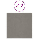 vidaXL 12 db világosszürke bársony fali panel 30 x 30 cm 1,08 m²
