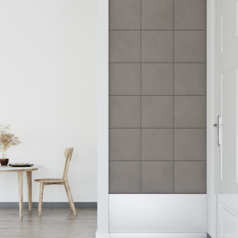 vidaXL 12 db világosszürke bársony fali panel 30 x 30 cm 1,08 m²