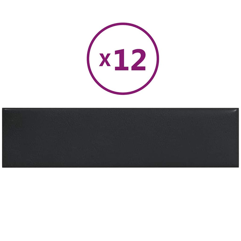 vidaXL 12 db fekete műbőr fali panel 60 x 15 cm 1,08 m²