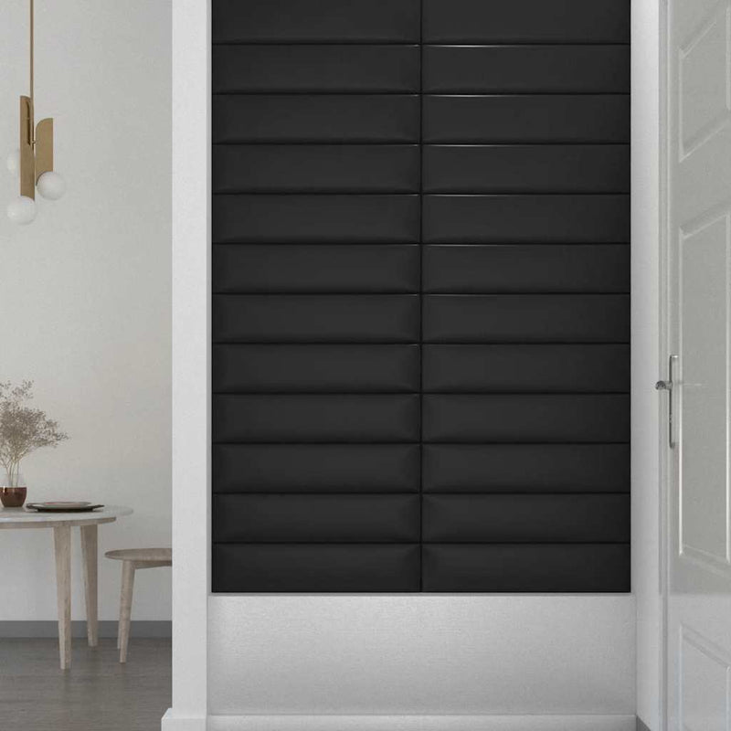 vidaXL 12 db fekete műbőr fali panel 60 x 15 cm 1,08 m²