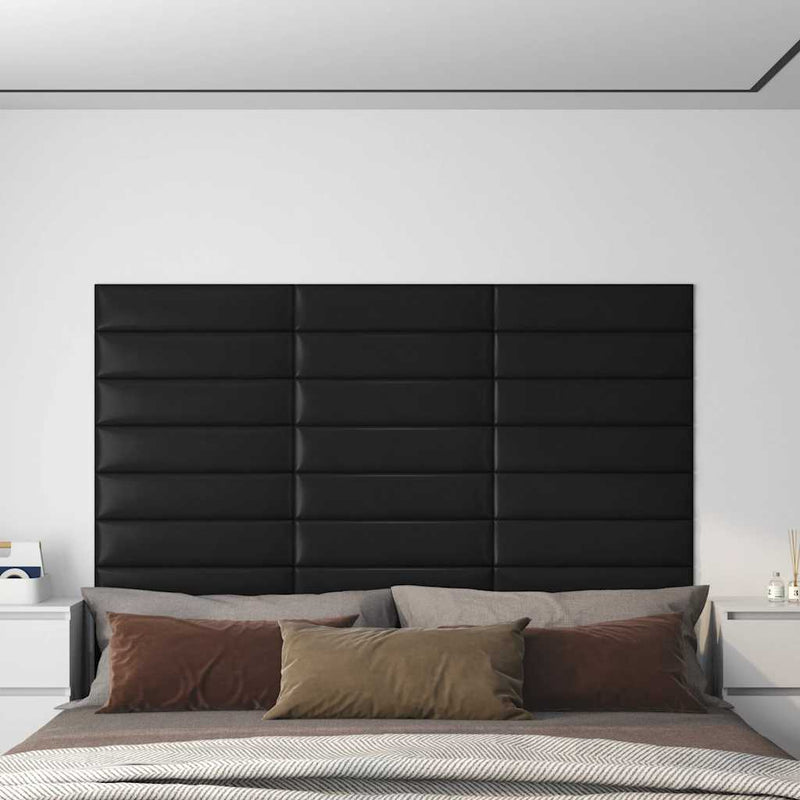 vidaXL 12 db fekete műbőr fali panel 60 x 15 cm 1,08 m²